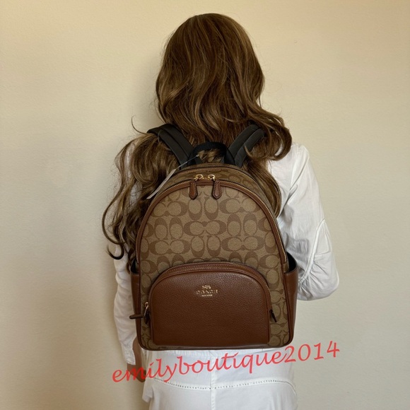NWT Coach 5671 Court Backpack In Signature Canvas Khaki Saddle Brown Medium Bag - Picture 6 of 16